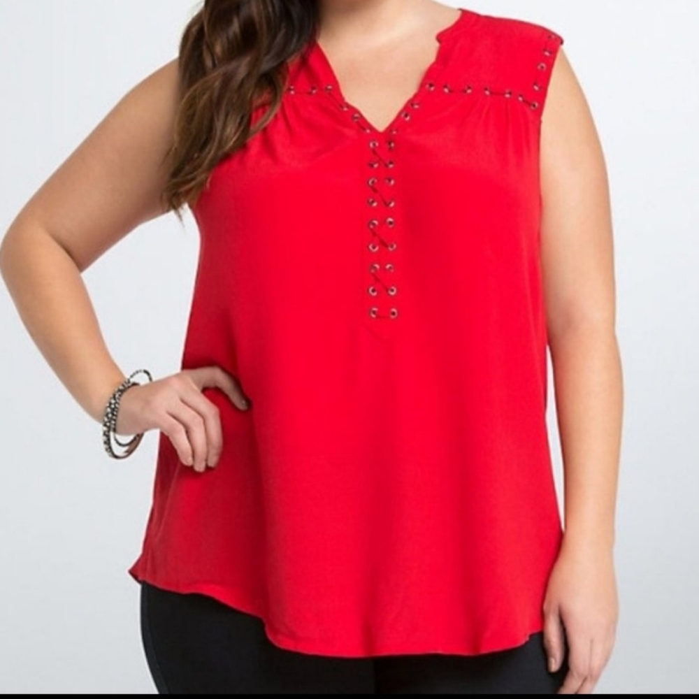 Torrid Red Grommet & Lace Up Tank Top